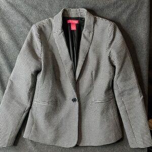 Women's Black and White Houndstooth Blazer EUC
